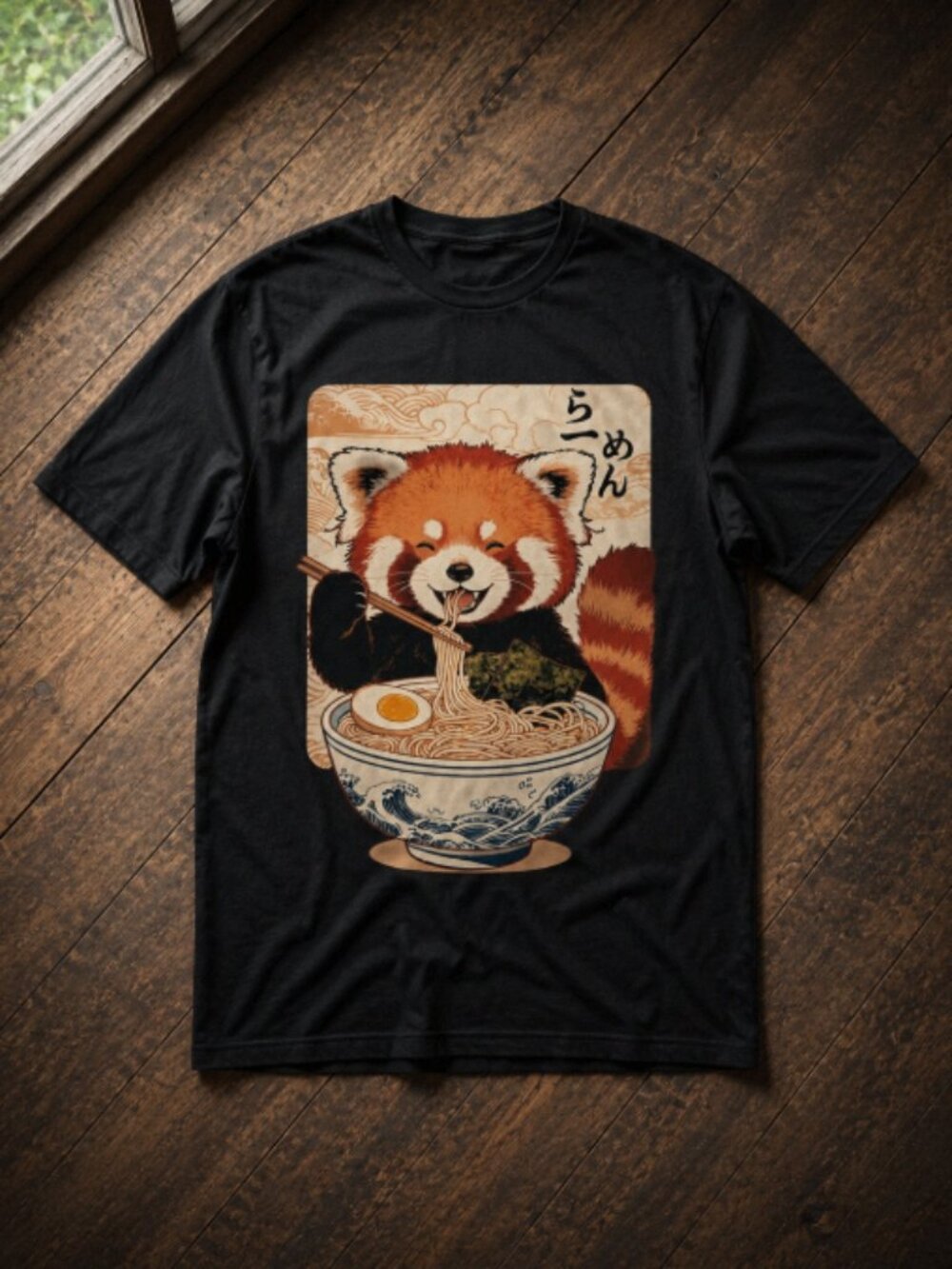 Vintage Japanese Ramen Red Panda Graphic T-shirt Unisex Cotton Streetwear Y2K Te